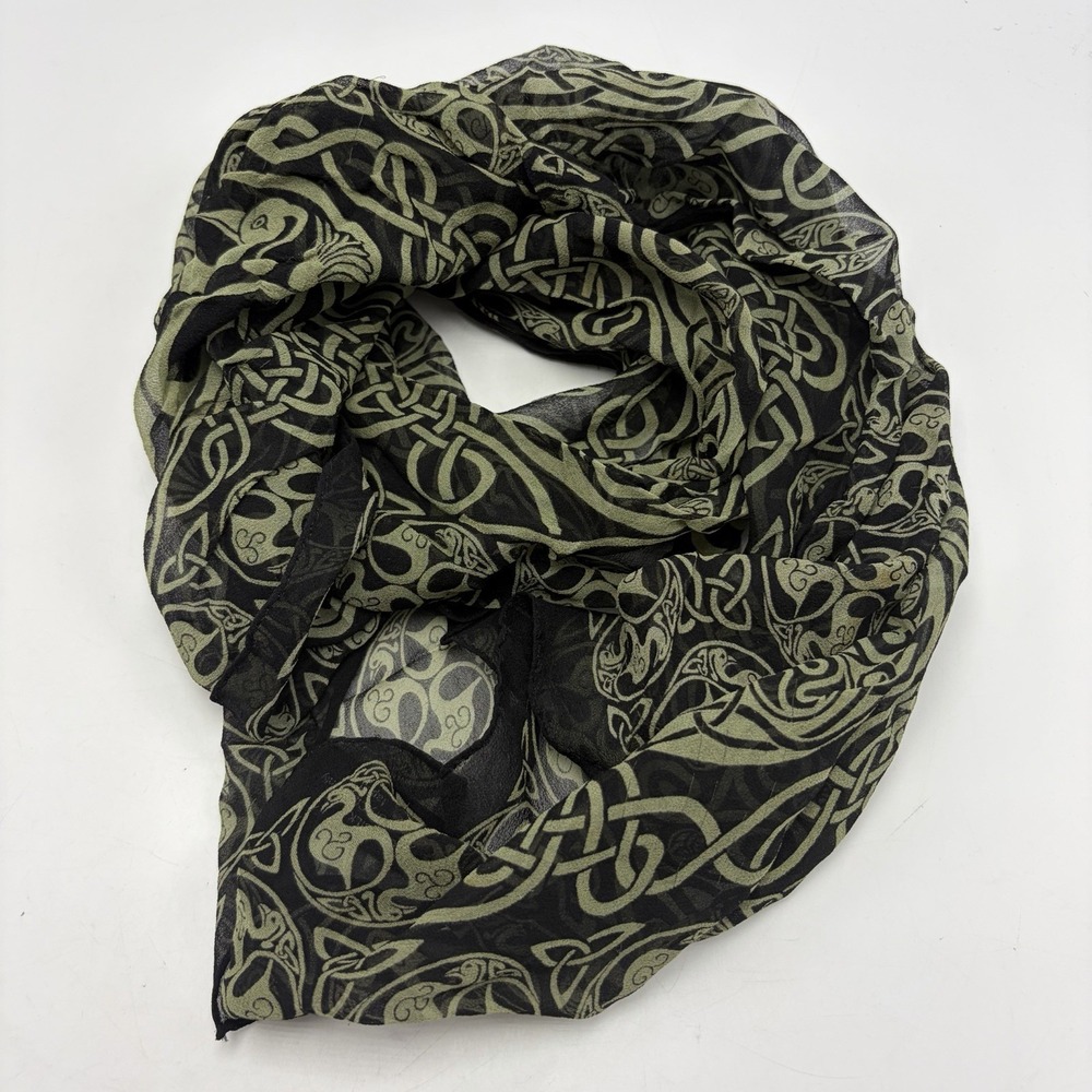 Vintage Keltic Designs Silk Scarf Black Green 90's Career Japan Career